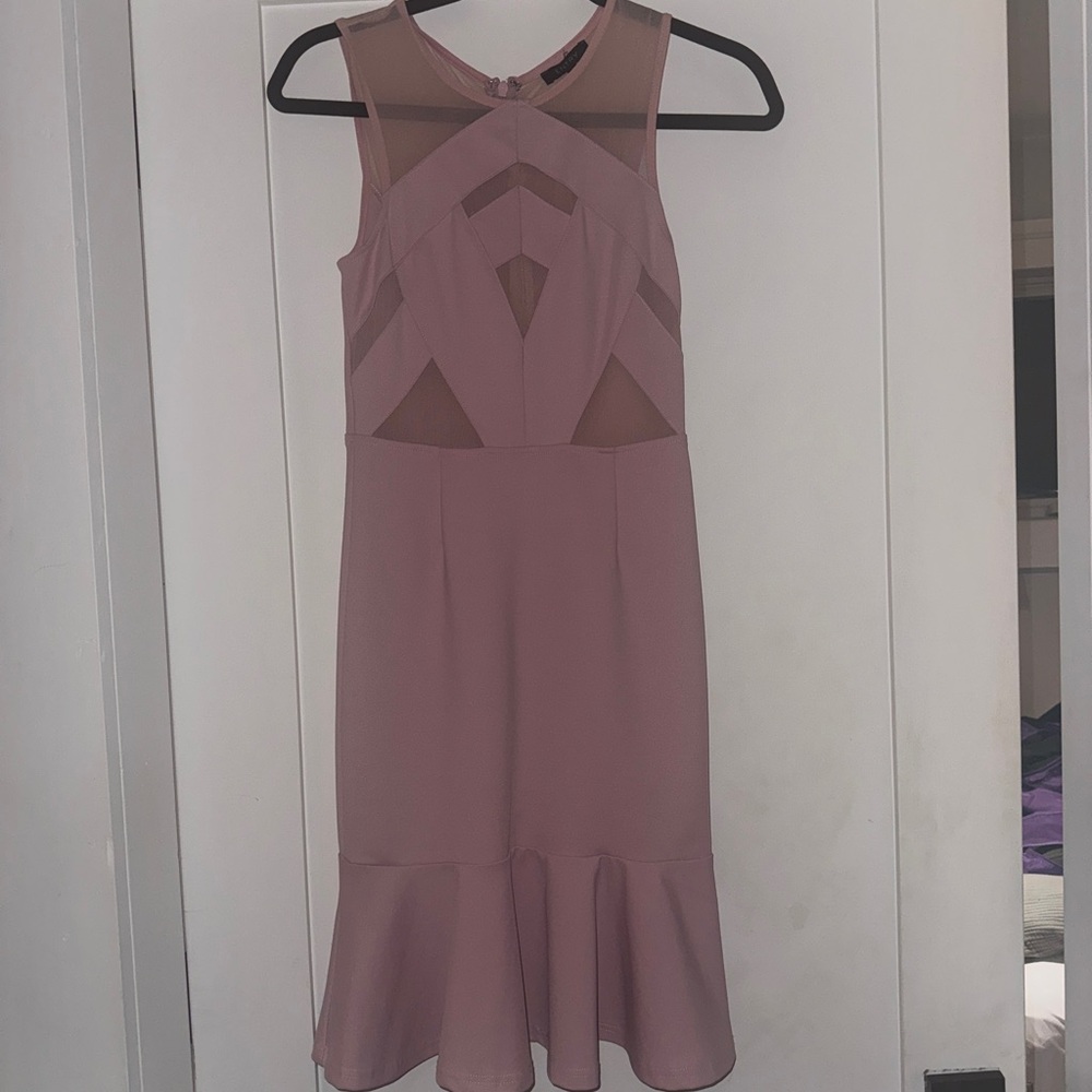 Sleeveless Mauve/ Pink Mesh-Panel Sheath Dress